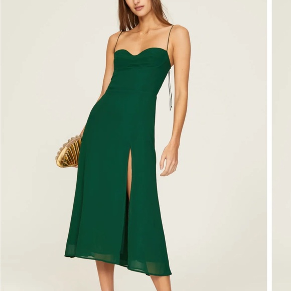 Reformation Juliette dress in emerald green - Picture 5 of 6